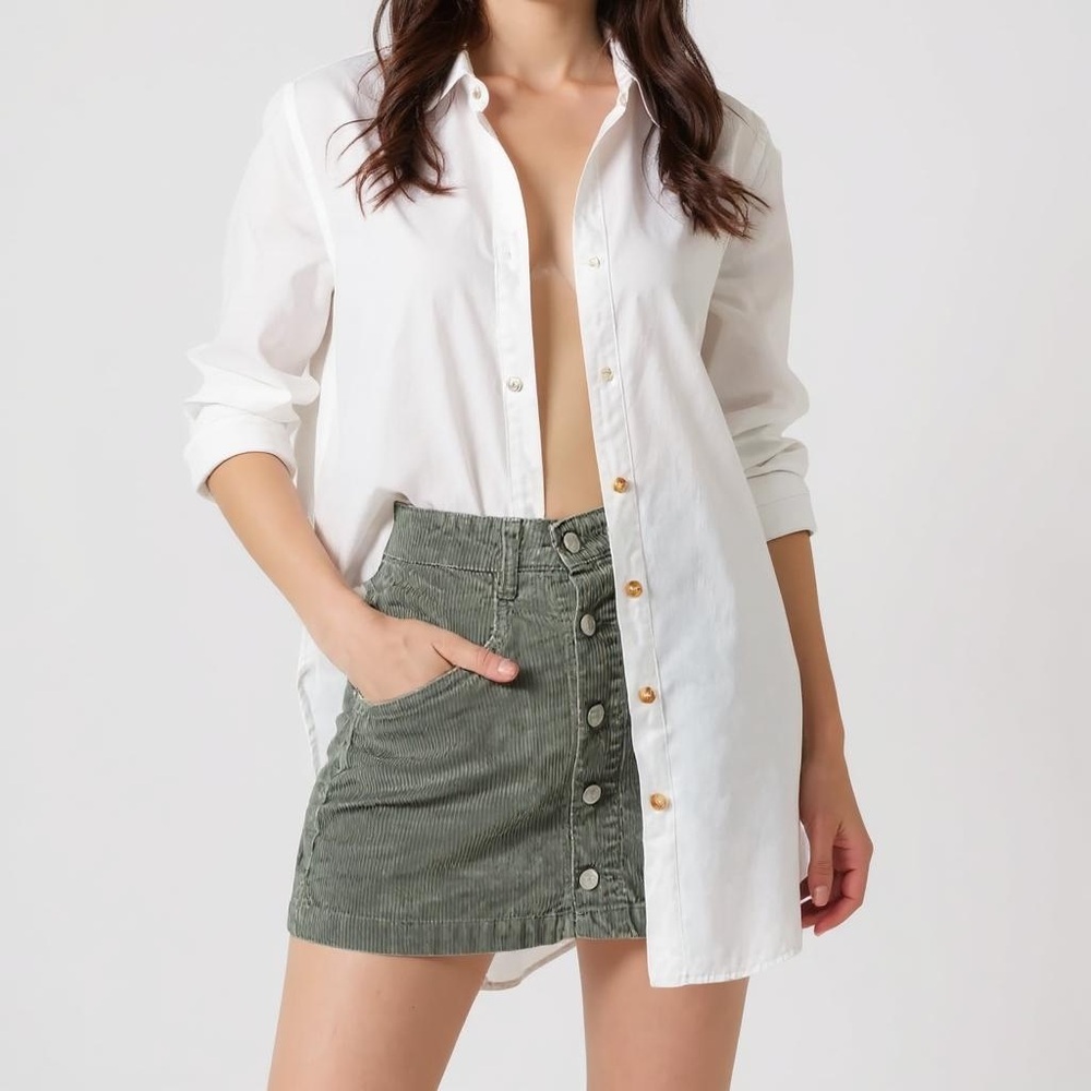 Free People Corduroy Mini Skirt Button Front High Rise Army Green Size 8 NWT - Picture 8 of 8